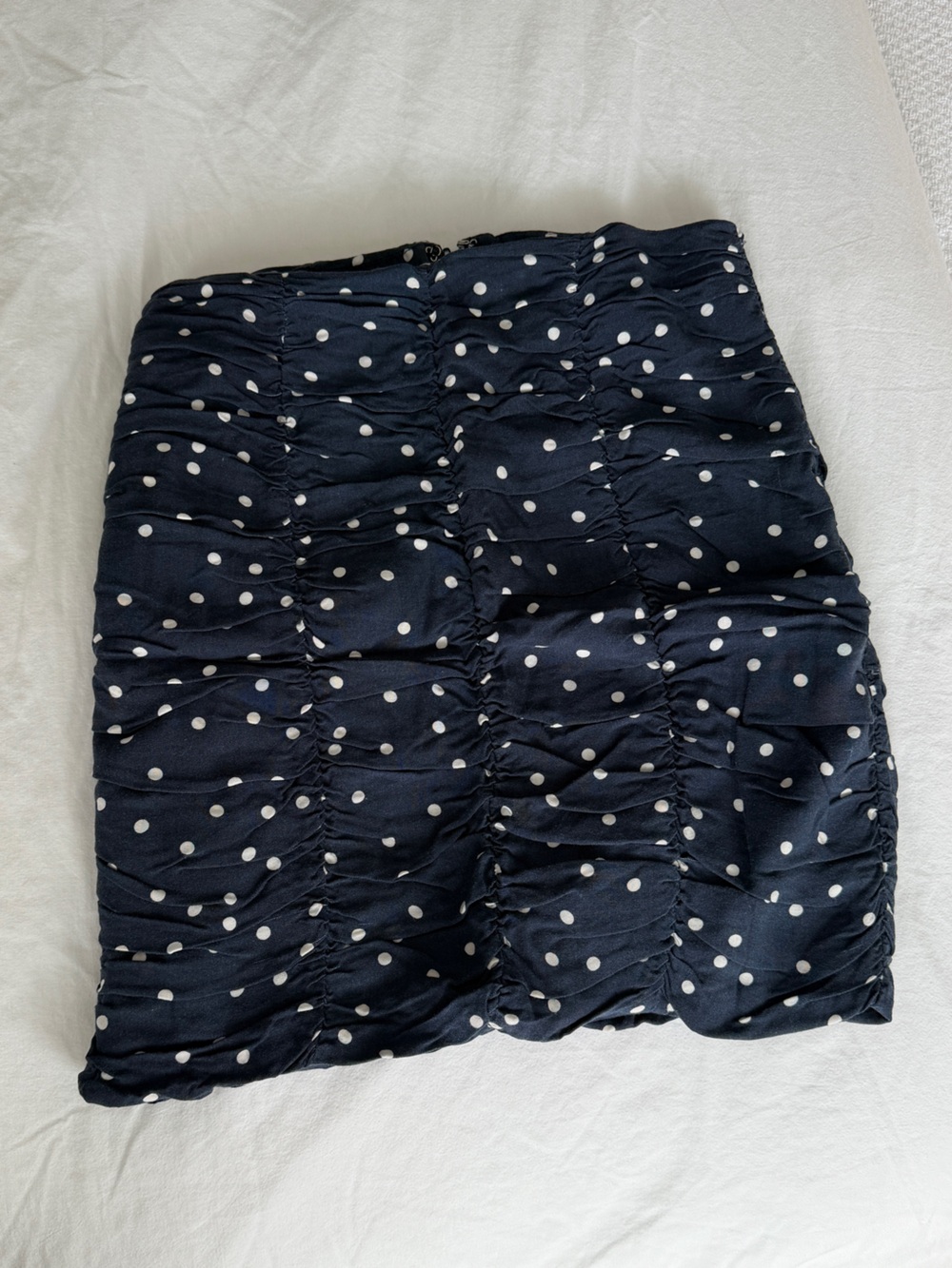 Polka Dot Ruched Navy Mini Skirt